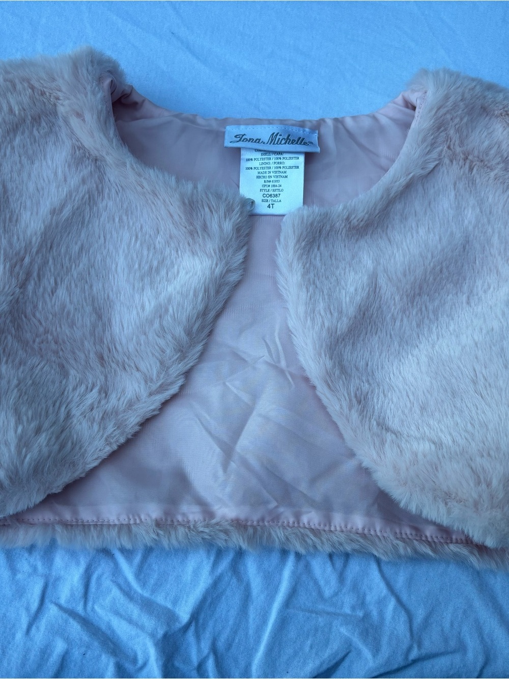 Jona Michelle Plush Pale Pink Faux Fur Bolero kids